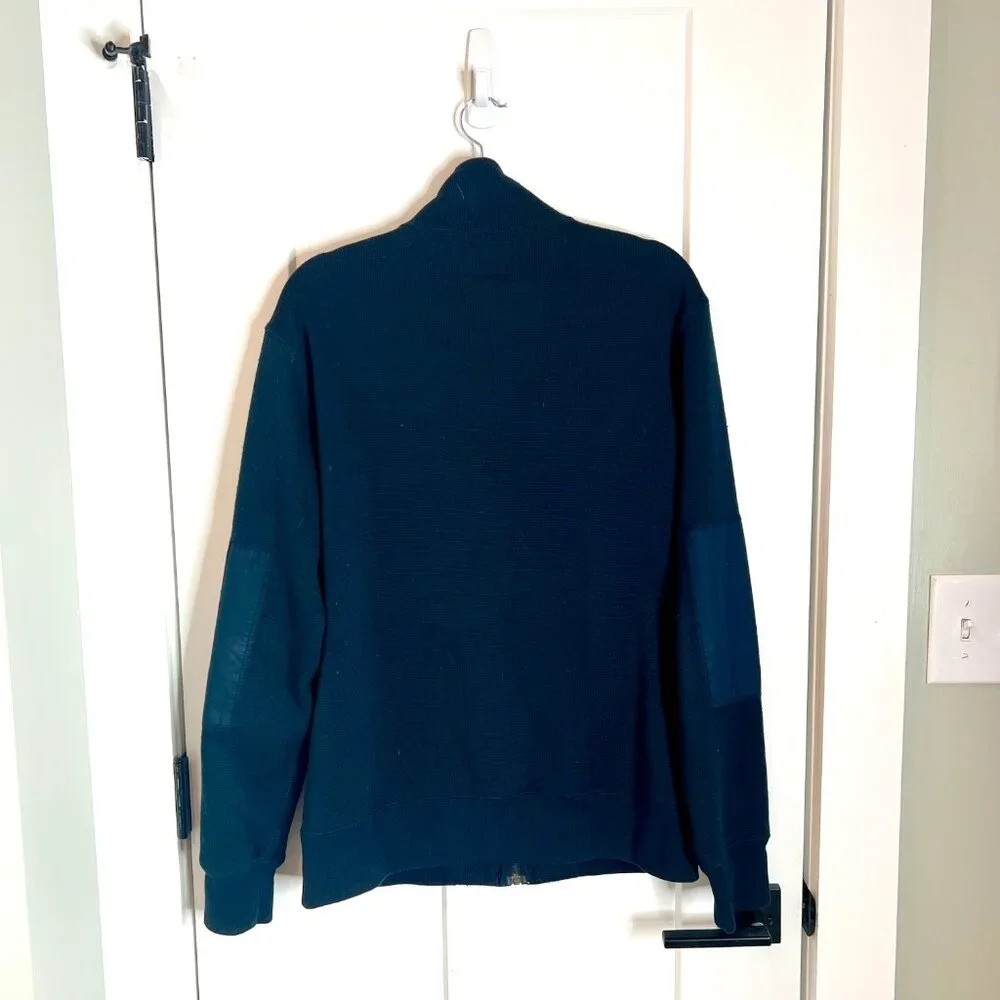 J. Crew Authentic Fleece Navy Blue Full Zip Elbow Patches Mock Neck Size Medium